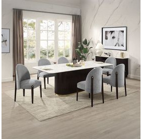 Clayten White and Espresso 95" Rectangular Marble Top Dining Table