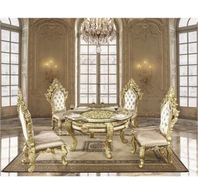 Desiderius Antique Gold and Hand Paint Brown 62" Round Glass Top Dining Table