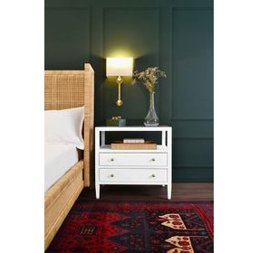 Cynthia Textured White Rectangular 2 Drawer Glass Top Side Table