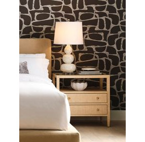 Cynthia Natural Grasscloth Rectangular 2 Drawer Glass Top Side Table