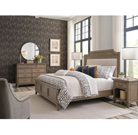 Engels Brown and Beige Upholstered Queen Panel Bed with Nailhead Trim