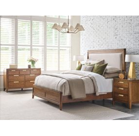 Affinity Cherry California King Upholstered Panel Bed with Nailhead Trim