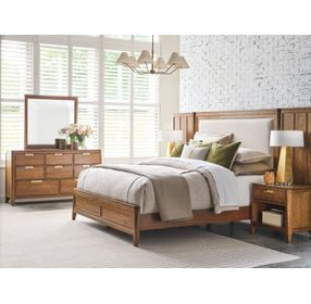 Affinity Cherry King Upholstered Panel Bed with Nailhead Trim