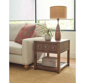 Foster Medium Stain Square Drawer End Table with 1 Shelf