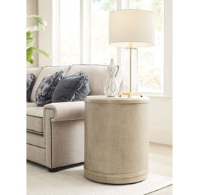 Hidden Treasures Light Stain Round Quartz Top End Table