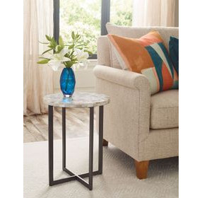 Hidden Treasures Rainbow Onyx Beige and Black Round Accent Table