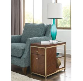 Jenkins Medium Stain and Gold Rectangular Glass Top Chairside Table