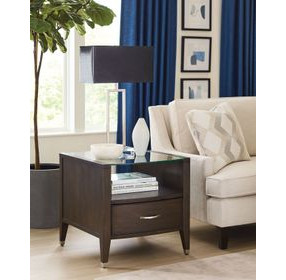 Tesha Dark Stain Square Glass Top End Table