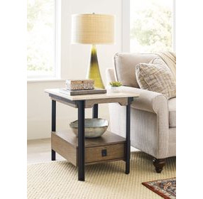 Topaz-Hamilton Topaz Beige and Black Square Travertine Top End Table