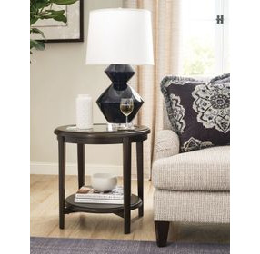 Whitaker Distressed Dark Stain Round Glass Top End Table