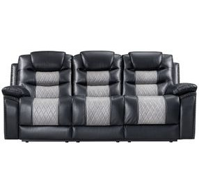 Nikko Black 84" Reclining Sofa with Nailhead Trim
