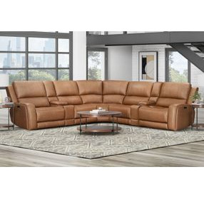 Belmont Lyric Caramel Leather 7 Piece Modular Zero Gravity Power Reclining Sectional with USB Charging