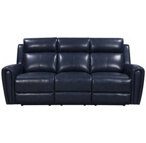 Jonathan Blue Leather Lay Flat Power Reclining Living Room Set with USB Charging