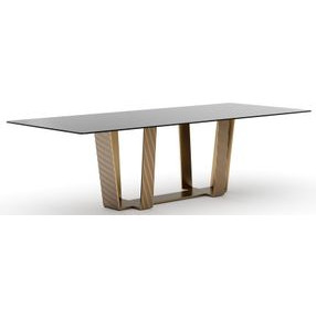 Counter Balance Smoked Bronze and Brushed Gold 108" Rectangular Glass Top Dining Table