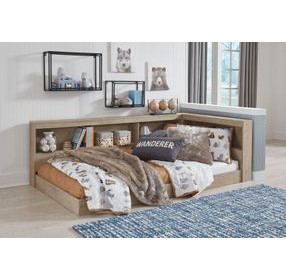 Oliah Natural Twin Bookcase Storage Bed with USB Charging