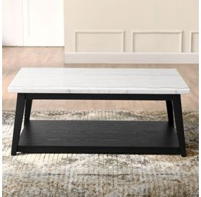 Vida White and Black Rectangular Marble Top Cocktail Table with Casters