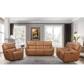 Portland Desert Leather Lay Flat Power Reclining Living Room Set with Power Headrest and USB Charging