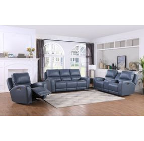 BelleAvenue Persian Blue Leather Power Reclining Living Room Set with Power Headrest and USB Charging