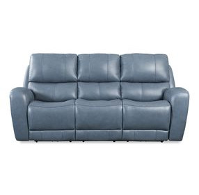 Bel Air Persian Blue Leather Power Reclining Living Room Set with Power Headrest and USB Charging