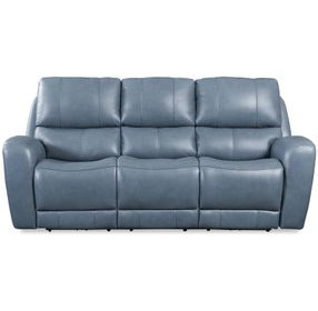 BelleAvenue Persian Blue Leather Power Reclining Living Room Set with Power Headrest and USB Charging