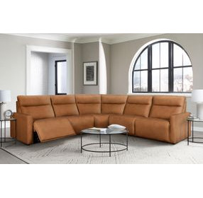 Adell Saddle Leather Power Reclining 5 Piece Sectional with Power Headrest And Footrest
