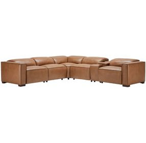 Uptown Tan Husk Leather 6 Piece Power Reclining Sectional