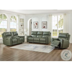 Laredo Sage Moss Leather Power Reclining Living Room Set with Power Headrest
