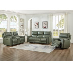 Lioran Sage Moss Leather 77" Zero Gravity Power Reclining Console Loveseat with Power Headrest and USB Charging