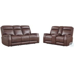 Sydney Brown Heritage Leather Power Reclining Living Room Set with Power Headrest