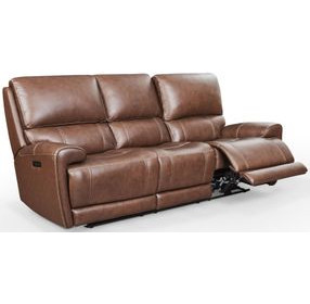 Hemsleigh Brown Coffee Leather Power Reclining Sofa with Power Headrest
