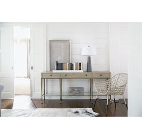Santa Barbara Sandstone And Vintage Nickel Metal Console Table