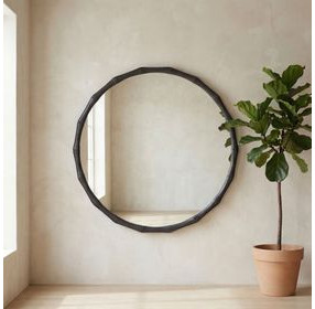 Evageline Charcoal Gray Round Wall Mirror
