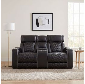 Fairway Black Double Power Reclining Console Loveseat with Power Headrest