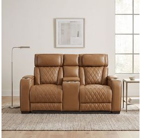 Fairway Brown Double Power Reclining Console Loveseat with Power Headrest