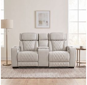 Fairway Taupe Double Power Reclining Console Loveseat with Power Headrest