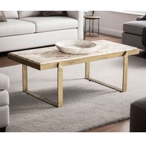 Rhodes Antique Brass and Marble Top Rectangular Cocktail Table