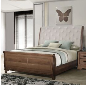 Coventry Hall Pecan King Upholstered Sleigh Bed