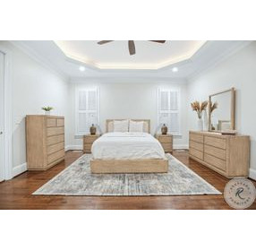 Oakridge Weathered Natural Queen Platform Bed with Upholstered Headboard