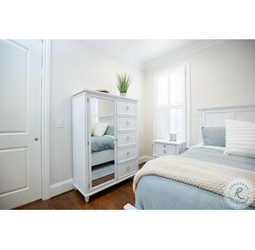 Coastal Point Fresh White and Soft Grey Glaze 5 Drawer 1 Mirrored Door Chest