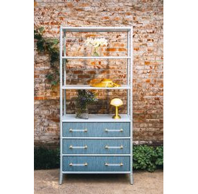 Flynn Blue Dyed and Light Blue Matte Lacquer 3 Drawer Etagere with 3 Shelves