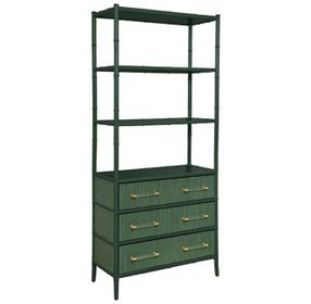 Flynn Green Dyed and Dark Green Matte Lacquer 3 Drawer Etagere with 3 Shelves
