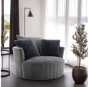 Hoople Dark Gray Upholstered Swivel Chair with Pillows