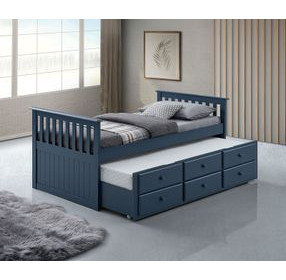 Clemens Midnight Blue Twin XL Captain Bed with Trundle and Storage