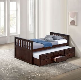 Clemens Dark Walnut Twin XL Captain Bed with Trundle and Storage