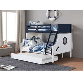 Nautia Blue and White Twin Over Full Bunk Bed with Trundle