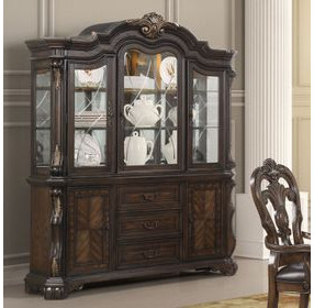 Leovanni Dark Brown Hutch and Buffet with LED Light