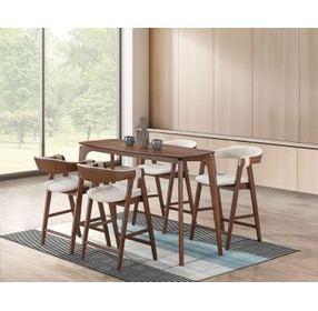 Ebikon Walnut and Beige Upholstered Counter Height Stool Set of 2