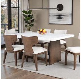 Caerwys Brown and White 70" Rectangular Marble Top Dining Room Set