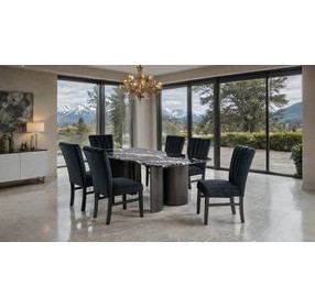 Selsey Black 78" Rectangular Marble Top Dining Room Set