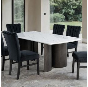 Selsey White and Black 78" Rectangular Marble Top Dining Room Set